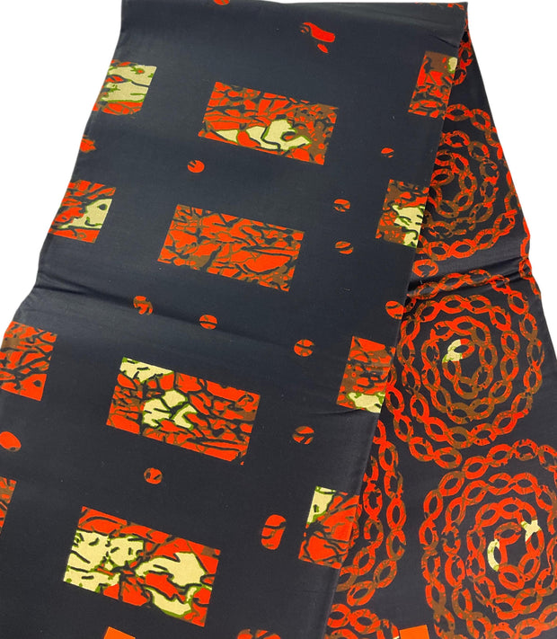 African fabric/Ankara-Black and Orange Color/Danshiki/African print/African Print/KM57/