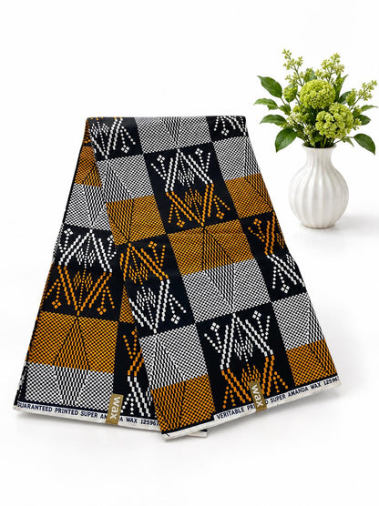 /African print fabric/African clothing/Danshiki fabric/Black Gold White Color fabric/KM115