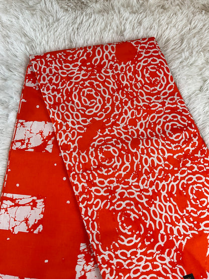 African fabric/Ankara fabric/Ankara fabric/KM109/African Print/African Wax/Orange and White Ankara