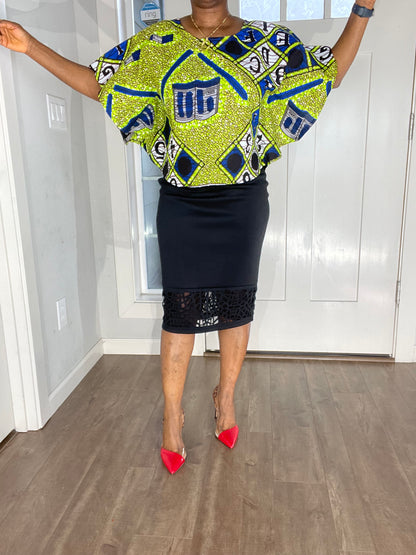 African Blouse/Ankara-Green and Blue Color Blouse/Summer Top/VA105