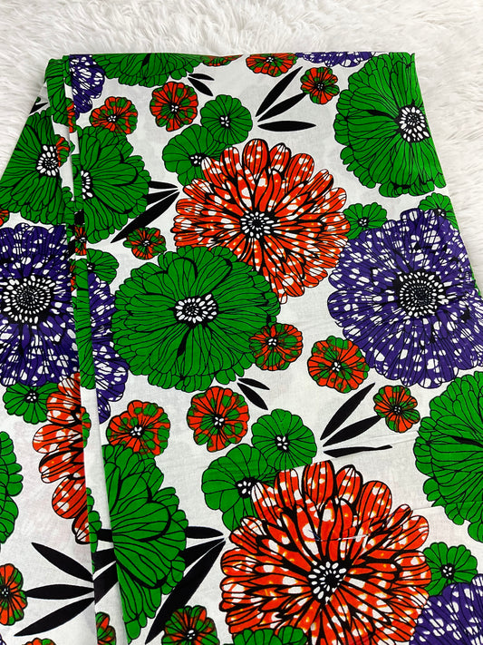 African fabric/Ankara fabric/ Danshiki/Danshiki fabric/African print/Ankara fabric for dress/ African textile for crafts/African Print/KM57/Green and White Ankara Fabric