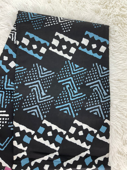 African fabric/Ankara fabric/ Danshiki/Danshiki fabric/African print/Ankara fabric for dress/ African textile for crafts/African Print/KM57/Black and blue African Fabric