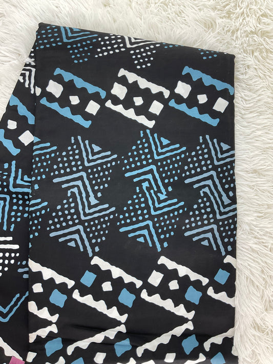 African fabric/Ankara fabric/ Danshiki/Danshiki fabric/African print/Ankara fabric for dress/ African textile for crafts/African Print/KM57/Black and blue African Fabric