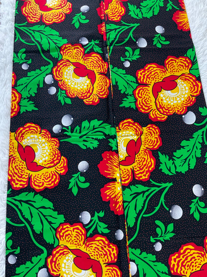 African fabric/Ankara fabric/Wax Print/Mud cloth Fabric/African Print/Kente/Black and Green Ankara.