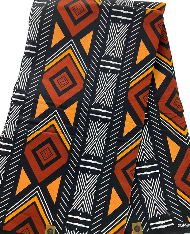 African Fabric/Ankara-Brown Black White Color/Tribal Print/AK09/