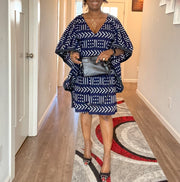 African dress/Ankara dress/Navyblue and Cream Ankara Dress/Wedding Guest African dress/Plus size African dress/African formal dress/