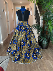 Bold Ankara High-Waist African Print Skirt – Handmade with Vibrant Wax Fabric/Blue and Marigold Skirt