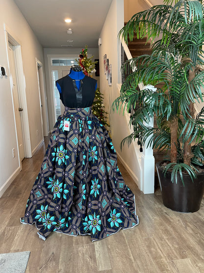 Bold Ankara High-Waist African Print Skirt – Handmade with Vibrant Wax Fabric/Blue Black Ankara Skirt/African Clothings