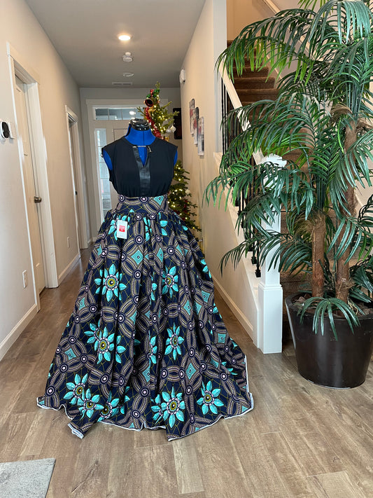 Bold Ankara High-Waist African Print Skirt – Handmade with Vibrant Wax Fabric/Blue Black Ankara Skirt/African Clothings