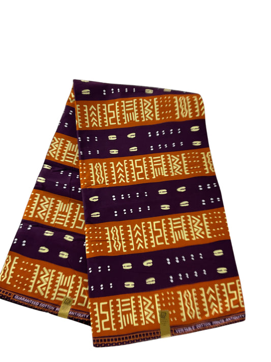 African Print Fabric/Ankara-Purple Mustard Color 6 Yards/Tribal Print Per Yard/AK09/