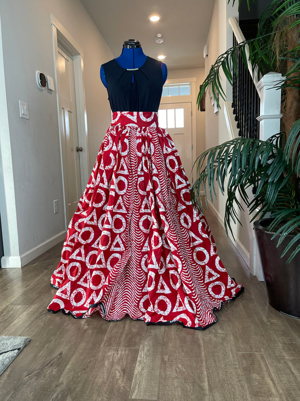 Bold Ankara High-Waist African Print Skirt – Handmade with Vibrant Wax Fabric/Red and White Skirt