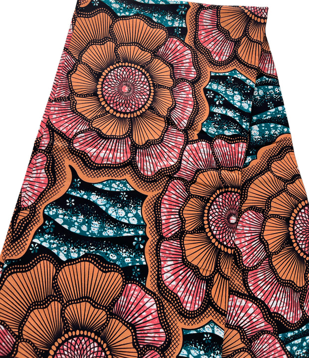 BROWN AND GREEN FLORAL AFRICAN FABRIC/100% COTTON fABRIC/ANKARA FABRIC BY THE YARD/QT1
