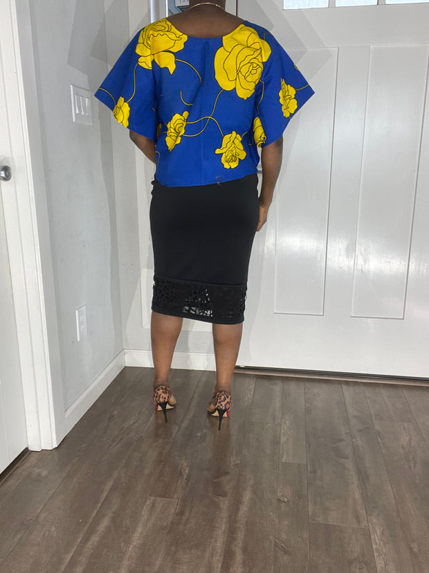 African clothing for women/ African blouse/African cape top/plus size African Blue top/ Full flare blouse/summer top/Ankara Blouse