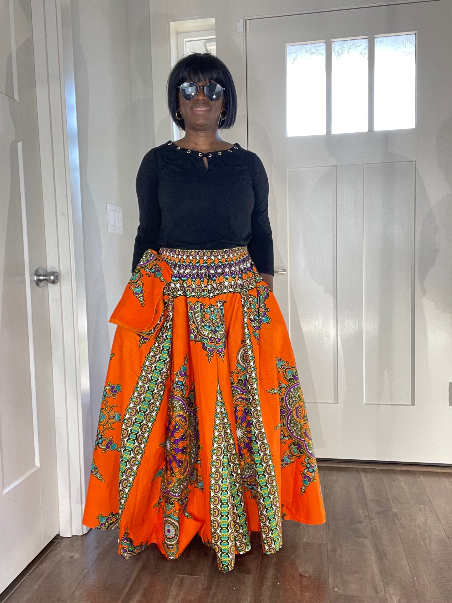 African Women Skirt With Pockets,Belt and Headwrap/Ankara Skirt/VA8