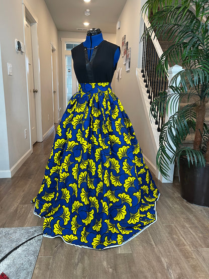 Blue and Yellow Floral African Skirt/Ankara Skirt/Boho Skirt/African wears