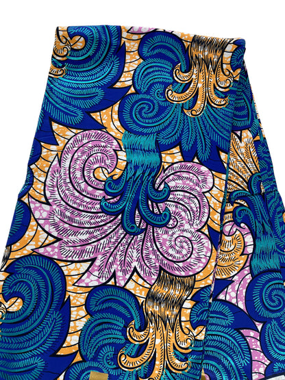 African fabric/Ankara-Blue Pink Gold Color/African Clothing/AK01
