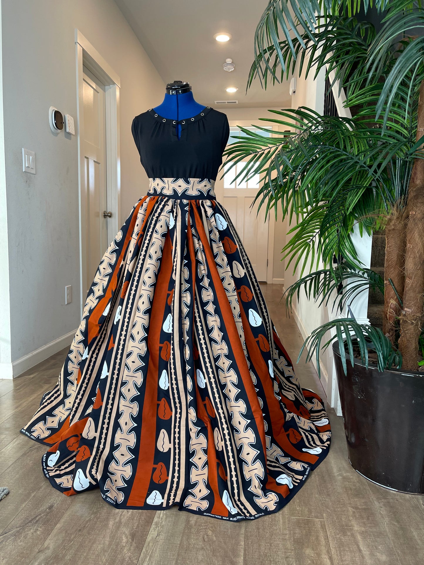 Bold Ankara High-Waist African Print Skirt – Handmade with Vibrant Wax Fabric/Brown Ankara Skirt