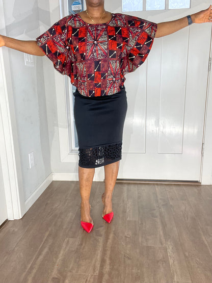 African Blouse/Ankara Top-Brown and Black Color/Elegant Blouse