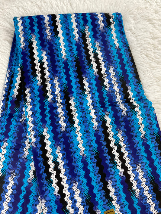 Blue White African Print Fabric/Ankara Fabric Per Yard/100% Cotton Fabric/KM72