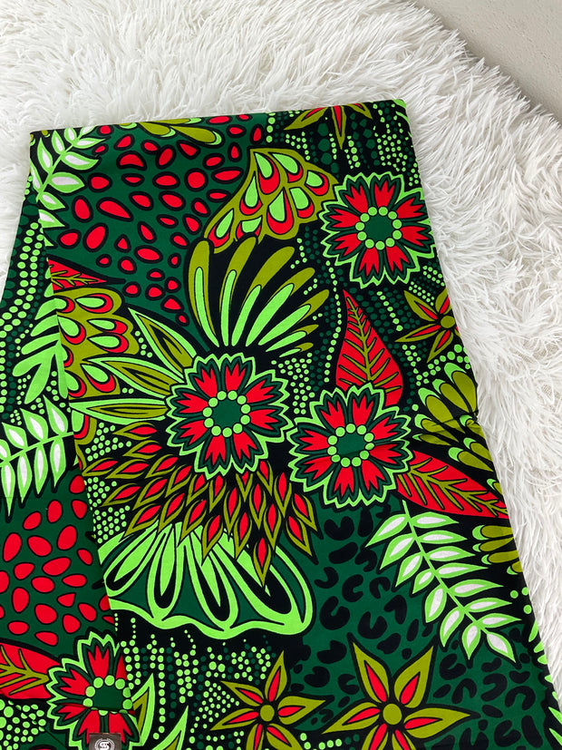 African fabric/Ankara fabric/ Danshiki/Danshiki fabric/African print/Ankara fabric for dress/ African textile for crafts/African print for sewing/KM10/Green and Red African Fabric