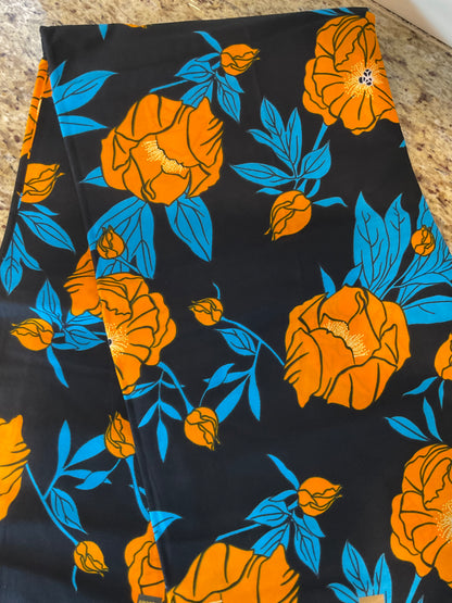 African fabric/Ankara fabric/ Danshiki/Danshiki/Blue and Orange Color Fabric