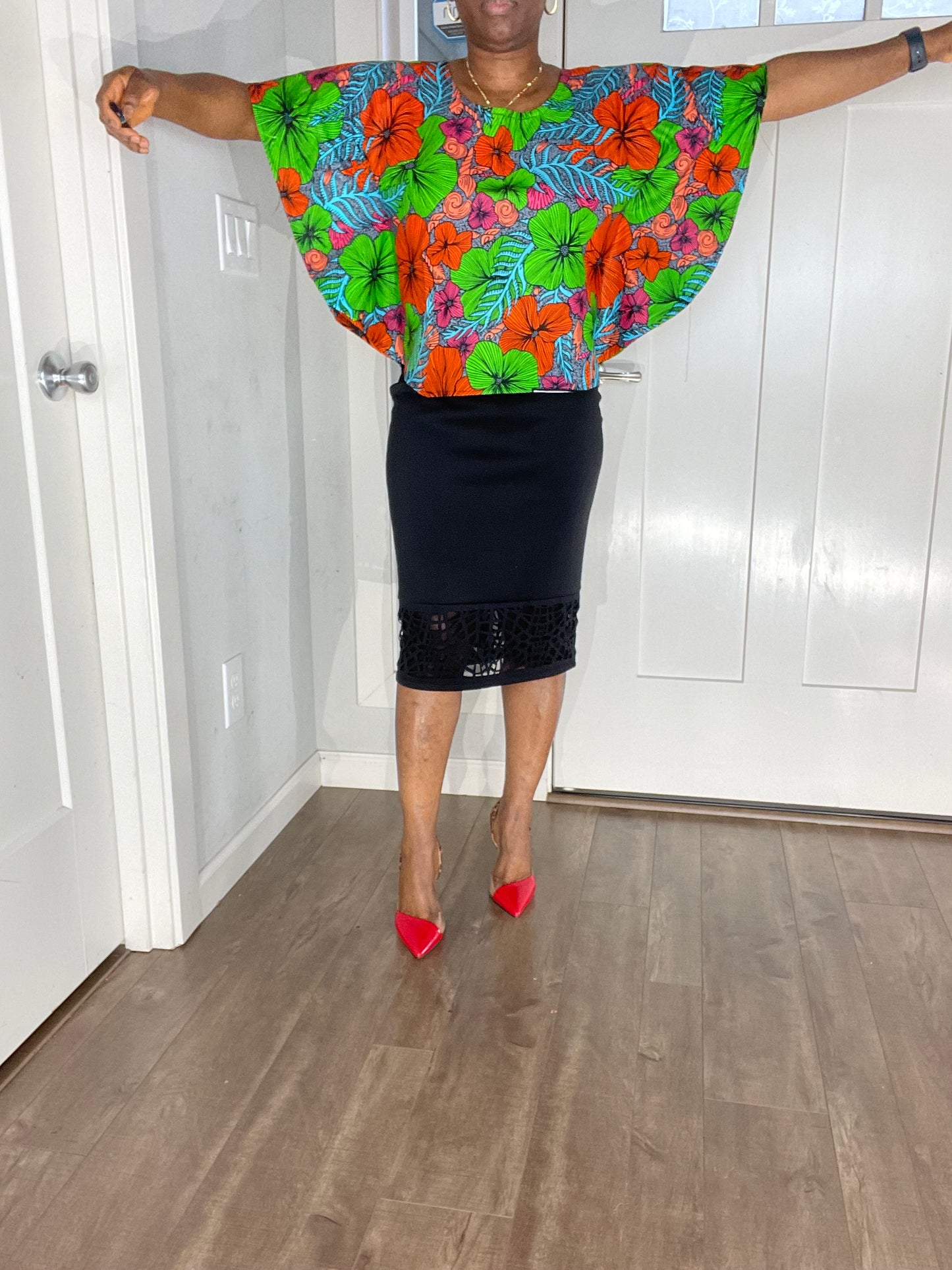 African Blouse/Ankara Top-Teal and Orange Color/Summer Top/VA112