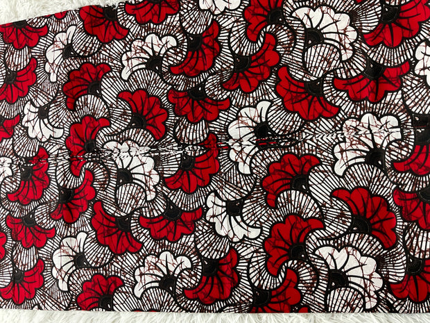 White and Red African fabric/Ankara fabric/ Danshiki/Danshiki fabric/African print/KM80