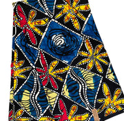 Blue Yellow Red African Fabric/Ankara/African Wax Print/100% Cotton Fabric/KM72