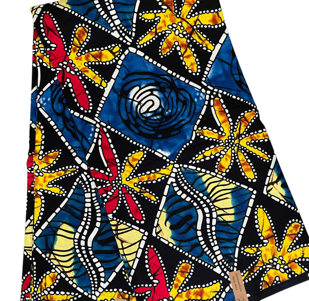 Blue Yellow Red African Fabric/Ankara/African Wax Print/100% Cotton Fabric/KM72