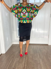 African clothing for women/ African blouse/African cape top/plus size African green top/ Full flare blouse/summer top/Ankara Blouse