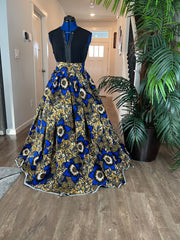 Bold Ankara High-Waist African Print Skirt – Handmade with Vibrant Wax Fabric/Blue and Marigold Skirt