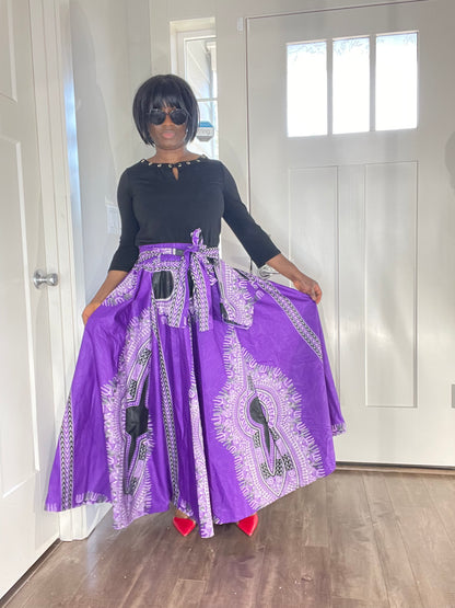 African Women Skirt With Pockets,Belt and Headwrap/Ankara Skirt/African Print Skirt/JT1
