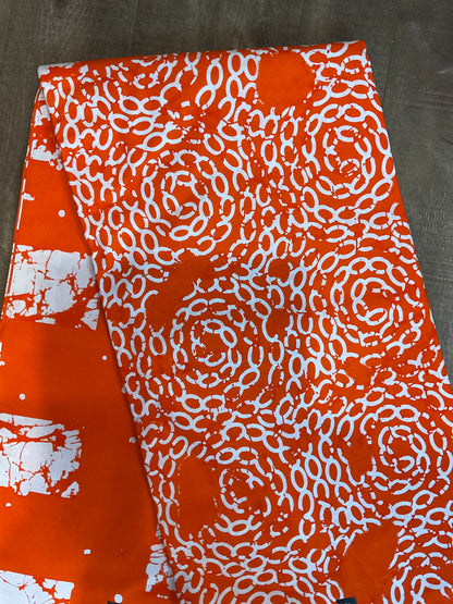 African fabric/Ankara fabric/Ankara fabric/KM109/African Print/African Wax/Orange and White Ankara