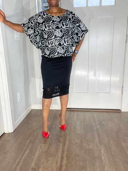 African Blouse/Ankara-White and Black Top/African Clothing/VA108
