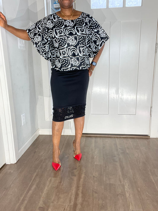 African Blouse/Ankara-White and Black Top/African Clothing/VA108