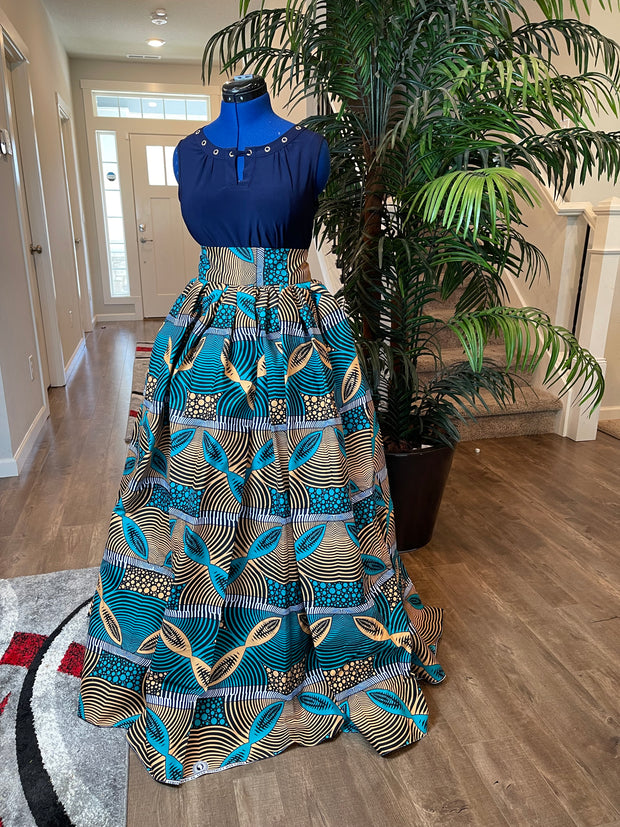 African Clothing /Danshiki Skirt/African Print Skirt/Ankara Skirt/Teal Skirt