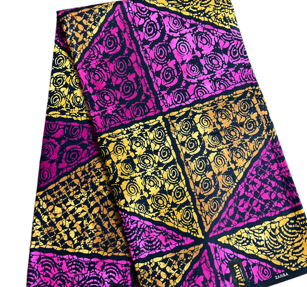 African Fabric/African Print/Ankara-Yellow Circle Square Design/Block Print Fabric/Cotton Fabric/Quilt Fabric/MK908X