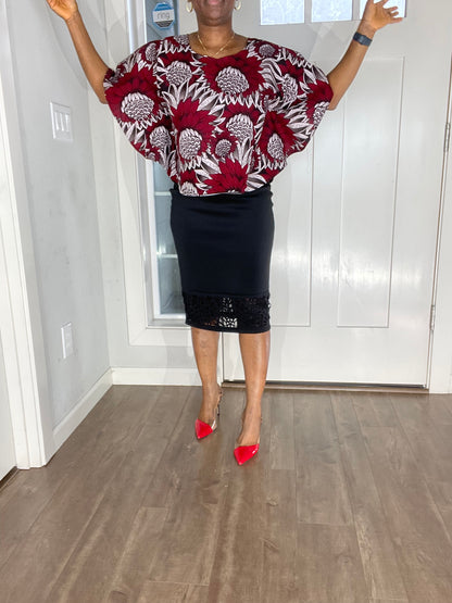African clothing for women/African blouse/Ankara Top-Wine Color/Sexy Blouse