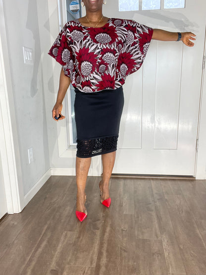 African clothing for women/African blouse/Ankara Top-Wine Color/Sexy Blouse