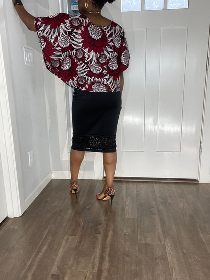 African clothing for women/African blouse/Ankara Top-Wine Color/Sexy Blouse