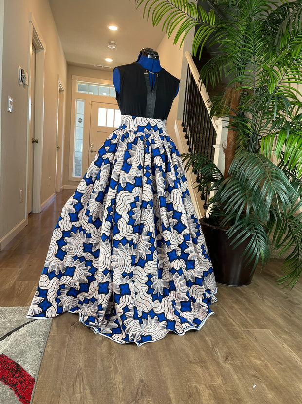 WHITE AND BLUE AFRICAN SKIRT/ANKARA SKIRT/AFRICAN CLOTHING/QT2