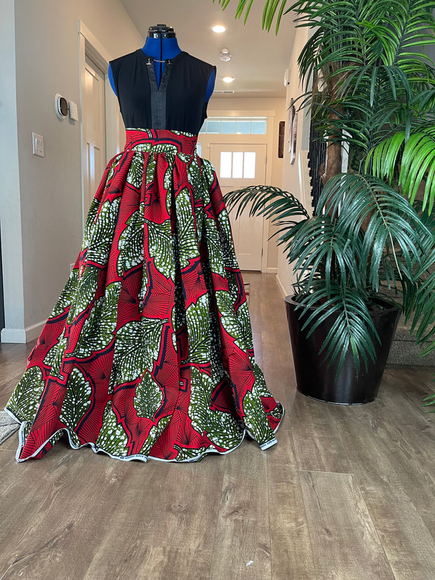 Bold Ankara High-Waist African Print Skirt – Handmade with Vibrant Wax Fabric/Red Skirt