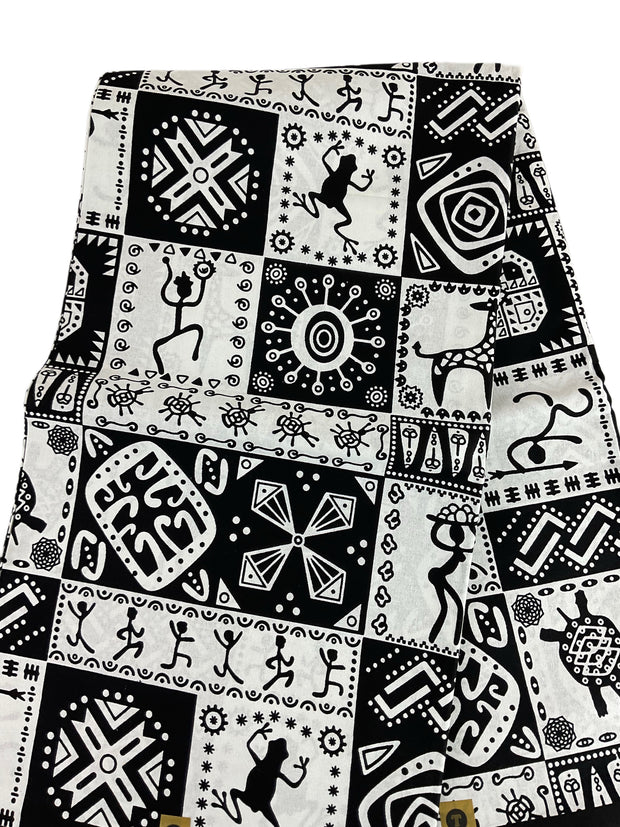 African Fabric/Ankara-White and Black Color/Tribal Print/KM57/Africanwaxprint