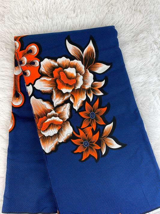 African fabric/Ankara fabric/ Danshiki/Danshiki fabric/African print/Ankara fabric for dress/ African textile for crafts/African Print/KM57/African Fabrics/Blue and Orange Fabric
