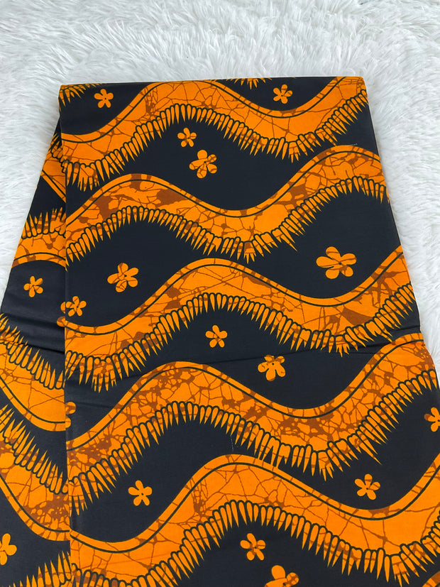 African fabric/Ankara fabric/ Danshiki/Danshiki fabric/African print/Ankara fabric for dress/ African textile for crafts/KM10/Orange and Black Fabric