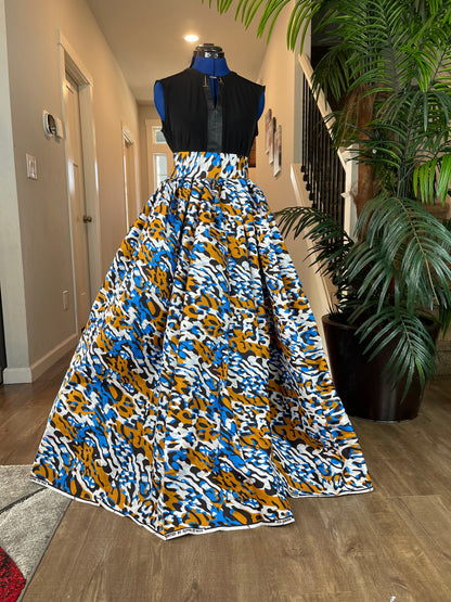 Bold Ankara High-Waist African Print Skirt – Handmade with Vibrant Wax Fabric/White Skirt