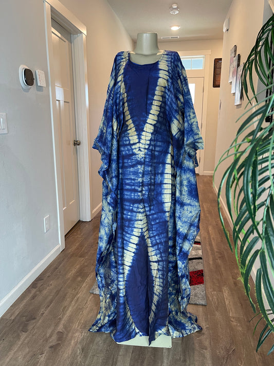 African Silk Kaftan /Plus Size Dress/Resort Dress/African Clothing/Blue