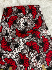 White and Red African fabric/Ankara fabric/ Danshiki/Danshiki fabric/African print/KM80
