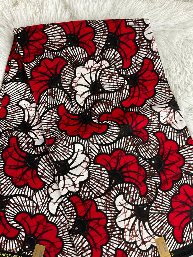 White and Red African fabric/Ankara fabric/ Danshiki/Danshiki fabric/African print/KM80