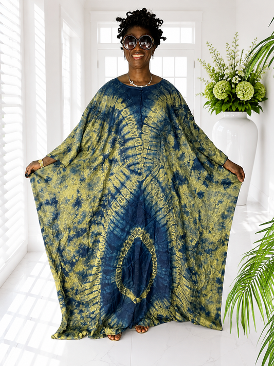 African Silk Dress/Plus Size Dress/African Clothing/Marigold Blue